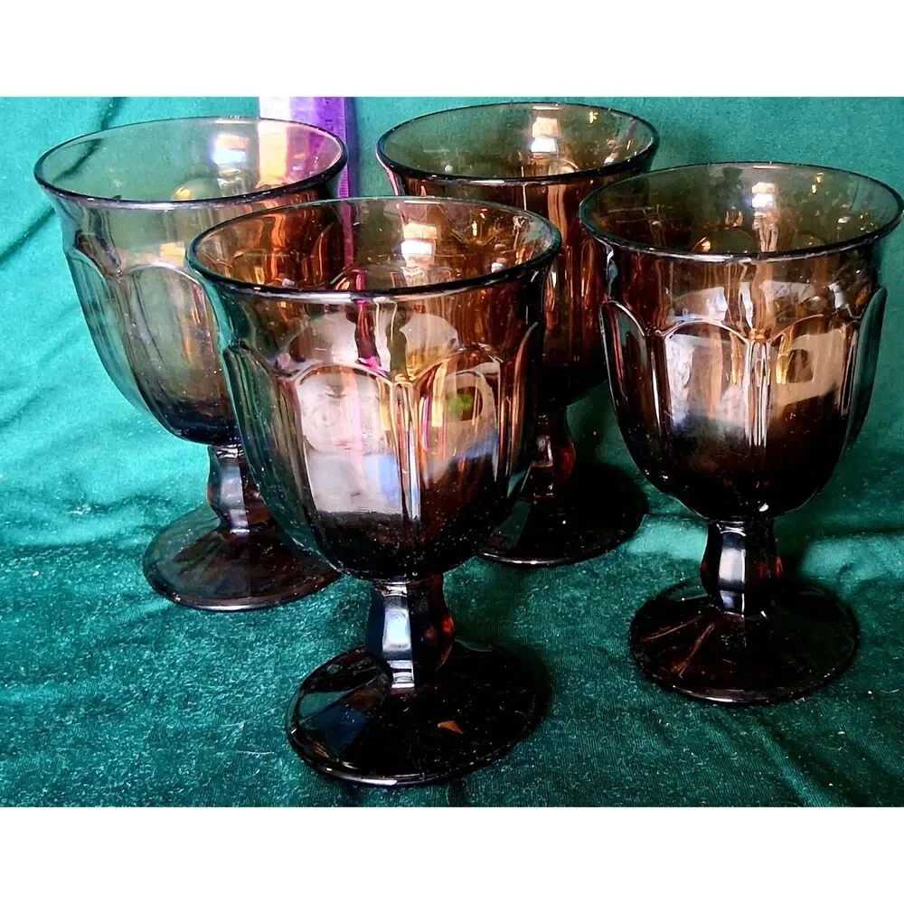 Vtg Noritake Provincial Brown Paneled Water Glass Goblet 70s 80s Set of 4
